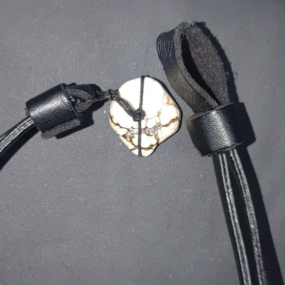 Tribal Necklace Black Tube Leather Stone White Leaf Beads Boho Statement Jewelry - Picture 7 of 15